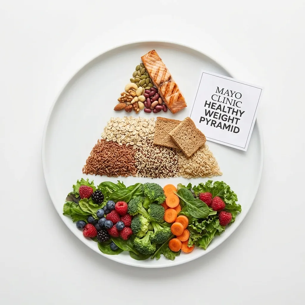 Piramida zdrowej wagi Mayo Clinic - owoce i warzywa u podstawy